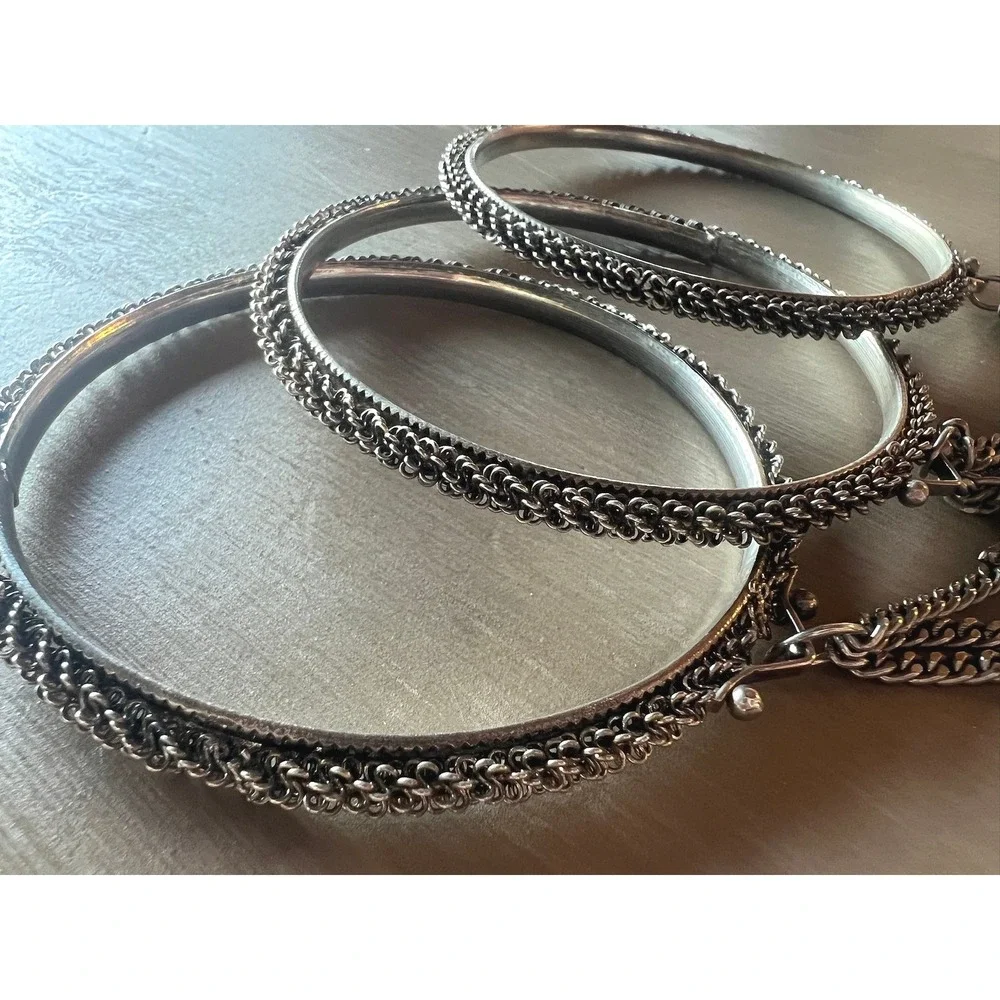 Bangle Bracelet Set 3pc Silver Tone Jingle Bell Charms Boho Ethnic Festival
